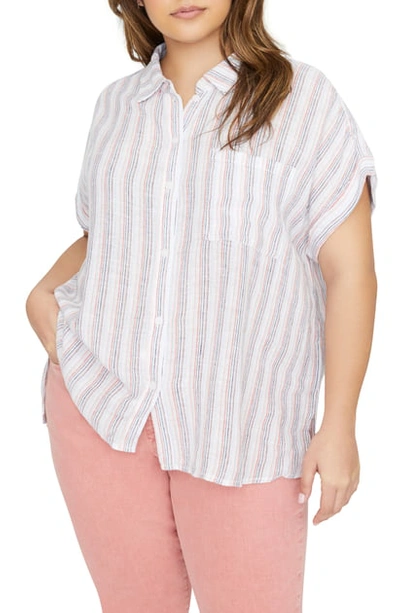Shop Sanctuary Mod Short Sleeve Boyfriend Linen Blend Shirt In Striped