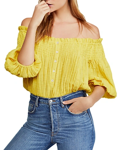 Shop Free People Dancing Till Dawn Off-the-shoulder Cropped Top In Yellow