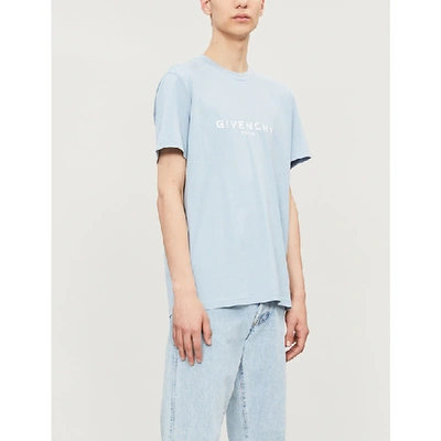 Shop Givenchy Logo-print Cotton-jersey T-shirt In Pale Blue