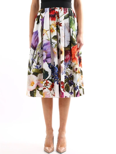 Shop Dolce & Gabbana Pleated Floral Print Midi Skirt In Multi