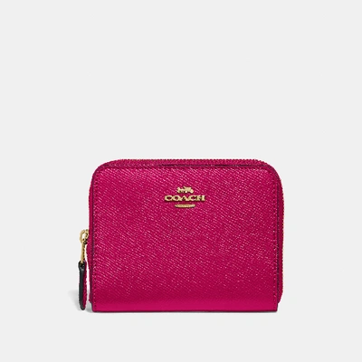 Shop Coach Small Zip Around Wallet In Bright Cherry/gold