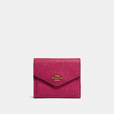 Shop Coach Small Wallet In Bright Cherry/gold