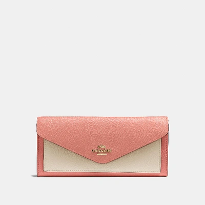 Shop Coach Soft Wallet In Colorblock In Light Peach Multi/gold