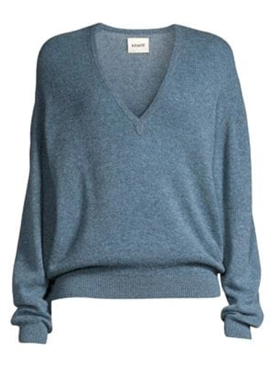 Shop Khaite Sam Stretch Cashmere V-neck Sweater In Denim Blue