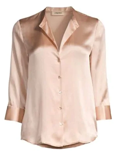 Shop L Agence Aoki Three-quarter Sleeve Silk Blouse In Petal