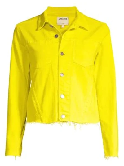 Shop L Agence Women's Janelle Slim Fit Raw Hem Denim Jacket In Pop Yellow