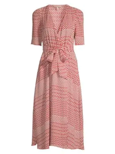 Joie Cata Diagonal Stripe Patchwork Tie waist Midi Dress In Aged