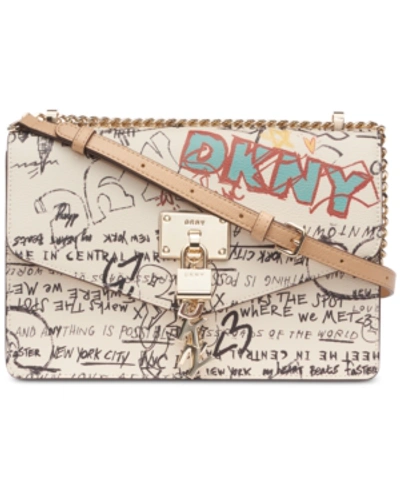 Shop Dkny Elissa Leather Graffiti Logo Chain Strap Shoulder Bag, Created For Macy's In White Graffiti/silver
