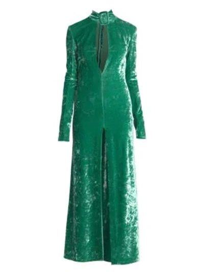 Shop Attico Velvet Buckle Dress In Emerald