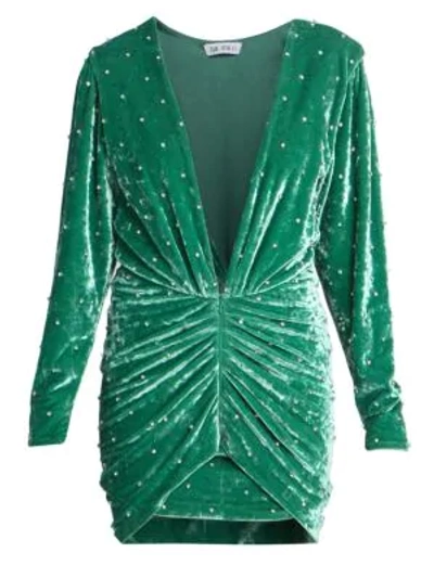 Shop Attico Ruched Velvet Mini Dress In Emerald