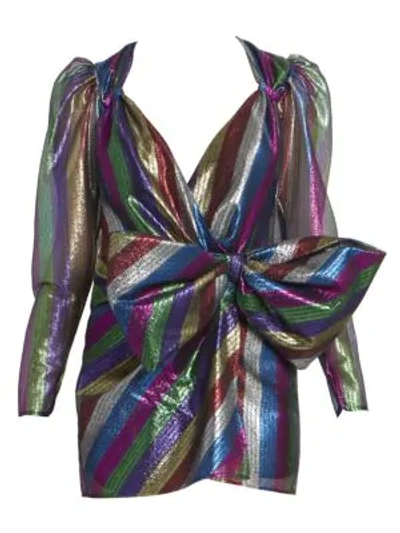 Shop Attico Women's Metallic Stripe Tulle Mini Dress In Neutral