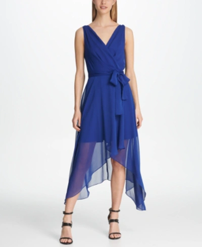 Shop Dkny Pebble Chiffon High-low Dress, Created For Macy's In Marine Blue
