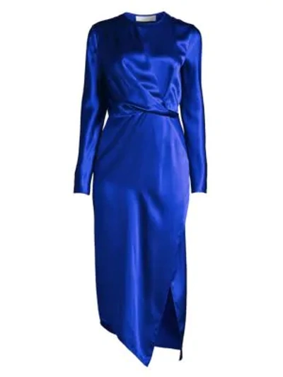 Shop Michelle Mason Origami Silk Midi Dress In Cobalt