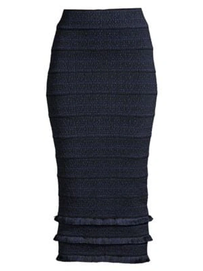 Shop Herve Leger Fringed Pencil Skirt In Blue