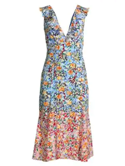 Shop Saloni Holly Floral Silk Dress In Pink Margerite