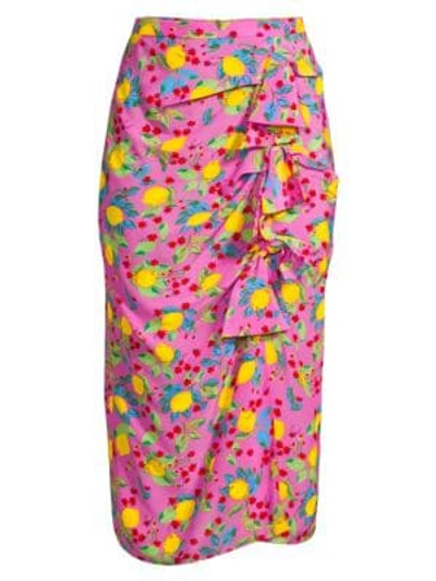 Shop Saloni Kelly Bow-front Silk Skirt In Limoncello