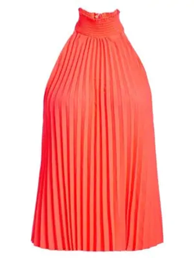 Shop A.l.c Imani Pleated Chiffon Halter Blouse In Neon Orange