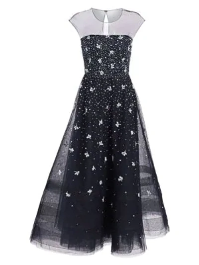 Shop Ahluwalia Sheer Yoke Cap Sleeve Embellished A-line Gown In Midnight