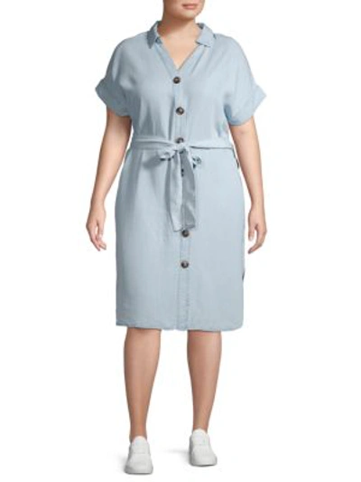 Shop Abs By Allen Schwartz Plus Self-tie Button Front Dress In Light Wash