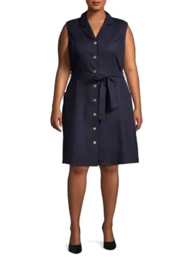 Shop Abs By Allen Schwartz Plus Sleeveless Button-front Dress In Medium Navy