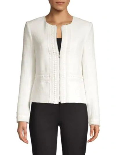 Shop Karl Lagerfeld Tweed Zip-front Jacket In Soft White