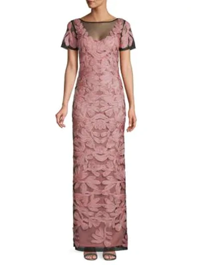 Shop Js Collections Soutache Embroidered Illusion Gown In Antique Rose