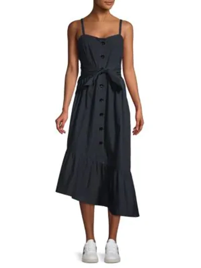 Shop Derek Lam 10 Crosby Asymmetrical Cotton Midi Dress In Midnight