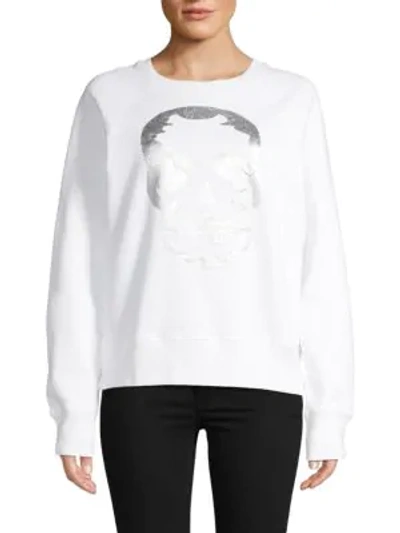 Shop Zadig & Voltaire Women's Metallic Graphic Cotton Sweatshirt In White