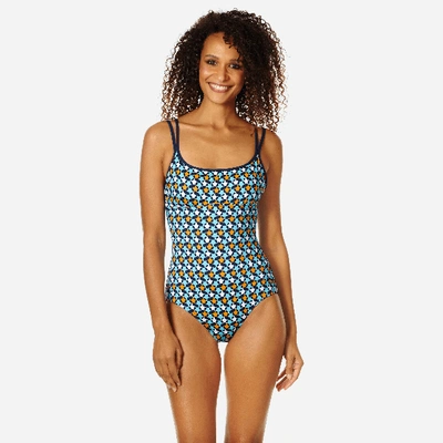 Shop Vilebrequin Women One Piece Swimsuit Round Neckline Turtles Stars In Blue