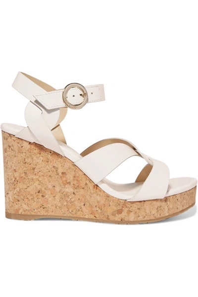 Shop Jimmy Choo Aleili 100 Leather Wedge Sandals In White