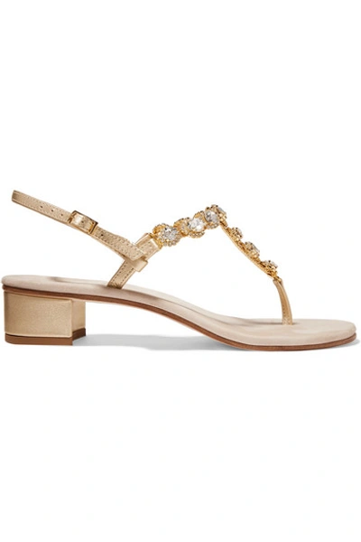 Shop Musa Crystal-embellished Textured-leather And Suede Slingback Sandals In Beige