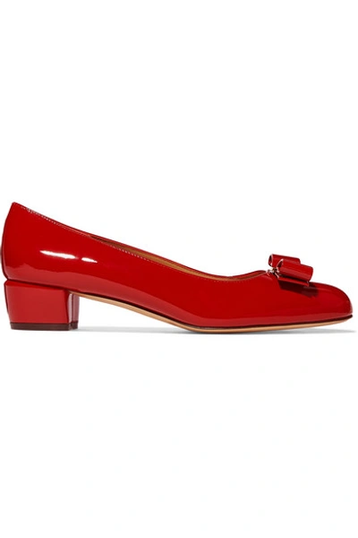 Shop Ferragamo Vara Bow-embellished Patent-leather Pumps In Red