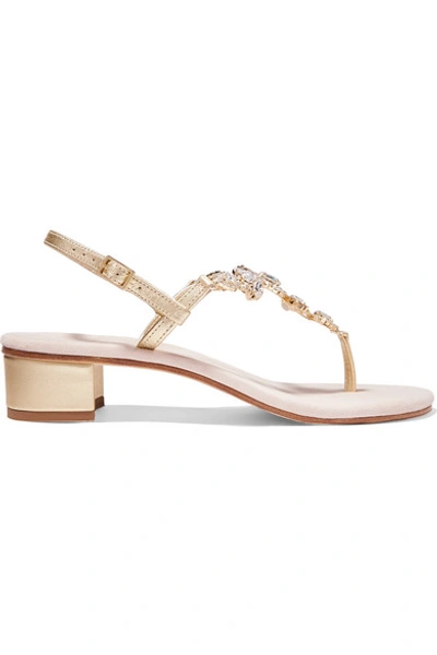 Shop Musa Crystal-embellished Textured-leather And Suede Slingback Sandals In Gold