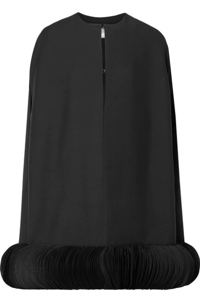 Shop Valentino Organza-trimmed Wool And Silk-blend Crepe Cape In Black