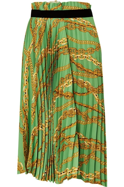Shop Balenciaga Asymmetric Pleated Printed Crepe Midi Skirt In Green
