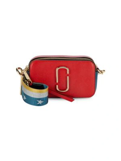 Shop Marc Jacobs The Snapshot Coated Leather Camera Bag In Red Multi