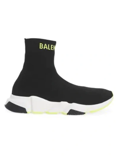 Shop Balenciaga Speed Sporty Knit High-top Sneakers In Black Yellow Fluo