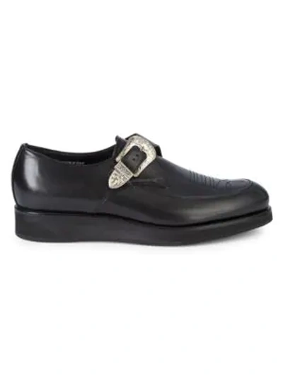 Shop Ovadia & Sons Leather Buckle Oxfords In Black