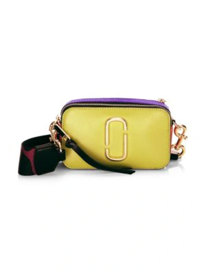 Shop Marc Jacobs The Snapshot Coated Leather Camera Bag In Chartreuse Multi