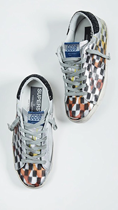 Shop Golden Goose Superstar Sneakers In Silver/black Check