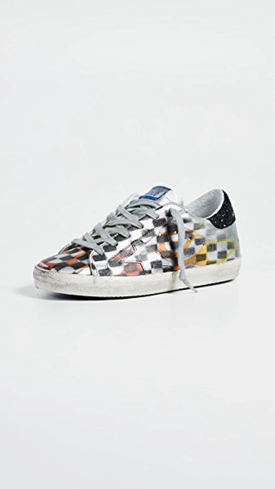 Shop Golden Goose Superstar Sneakers In Silver/black Check