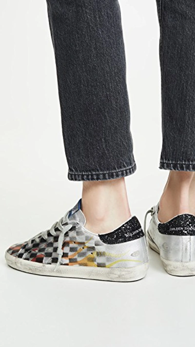 Shop Golden Goose Superstar Sneakers In Silver/black Check