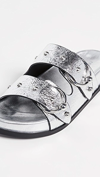 Shop Rebecca Minkoff Vachel Double Strap Slides In Silver