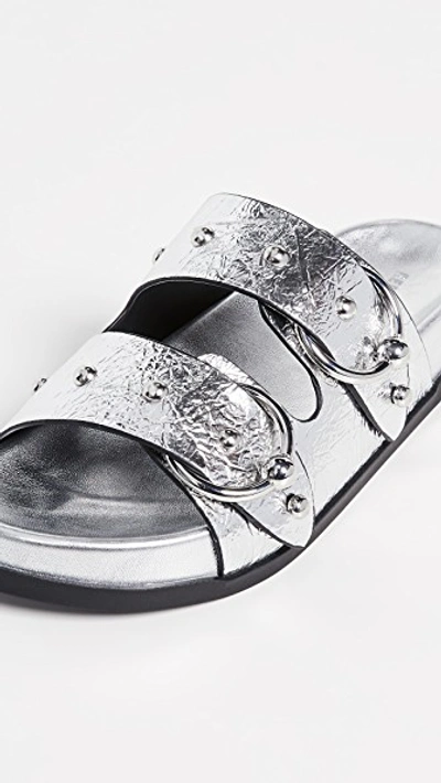 Vachel Metallic Buckled Slides In Silver