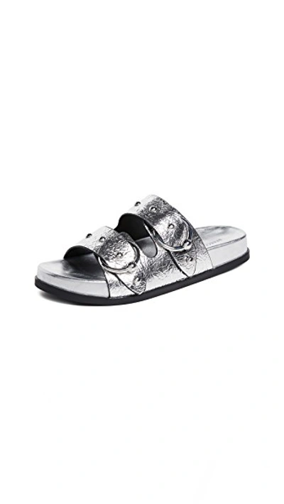 Shop Rebecca Minkoff Vachel Double Strap Slides In Silver