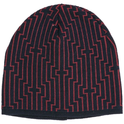 Shop Emporio Armani Wool Beanie Hat In Jacquard Blu