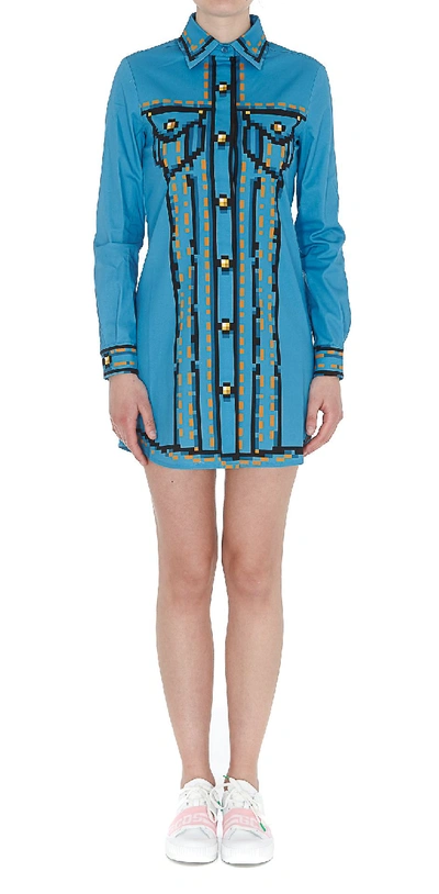 Shop Moschino Pixel Capsule Shirt Dress In Blue