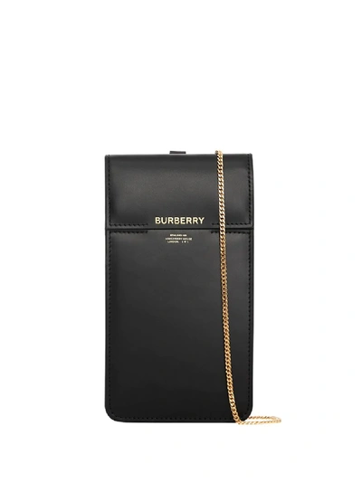 Shop Burberry Horseferry Print Leather Phone Case Lanyard In Black