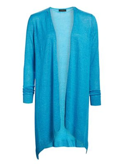 Shop Saks Fifth Avenue Women's Collection Silk & Linen Longline Open-front Cardigan In Vivid Turquoise