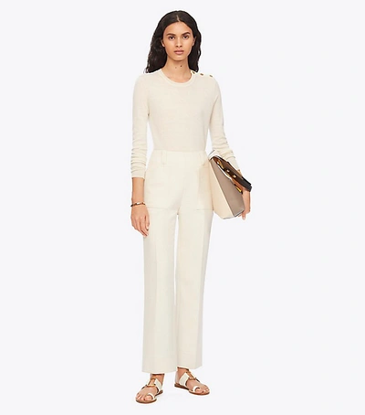 Shop Tory Burch Double Weave Cotton Pant In White